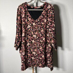 Catherine's Cotton Blend Stretch Floral 3/4 Sleeve Top SZ 4X